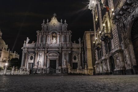 Catania (Sicily, Italy) dome church by nightの写真素材