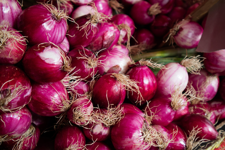 Red onions crop. Close upの写真素材