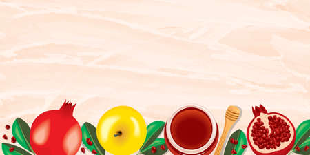 Rosh hashanah. Jewish New Year holiday concept. Traditional symbolsのイラスト素材