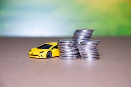 Finance and car loan, money, coins, car insurance application formの写真素材