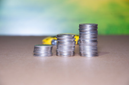 Finance and car loan, money, coins, car insurance application formの写真素材