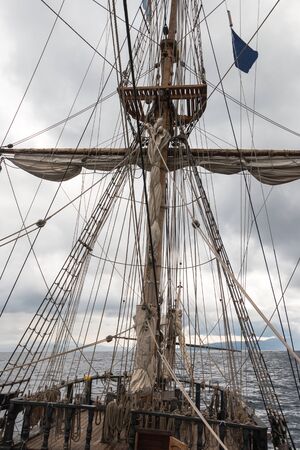 Set of ropes and sailing boat basket