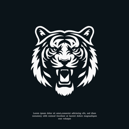 white tiger head silhouette vector icon illustrationのイラスト素材