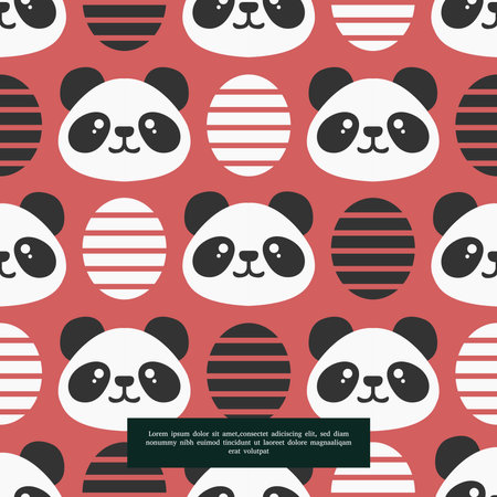 Cute panda seamless pattern, bear with oval strips element. Cartoon doodle vector illustration.のイラスト素材