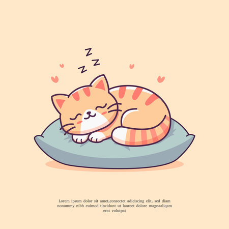 illustration of cute cat sleeping on a pillow vectorのイラスト素材