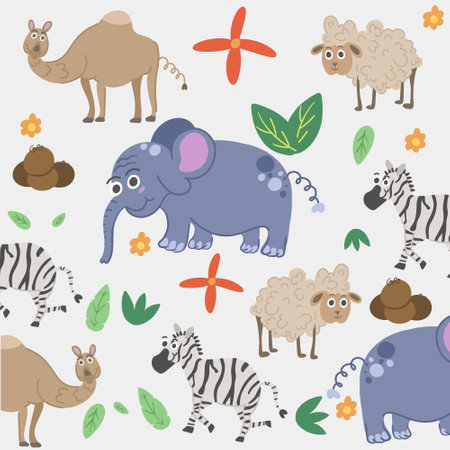 vector collection of cute herbivorous animals seamless patternのイラスト素材