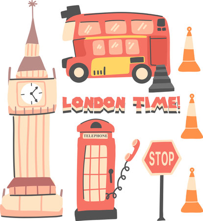 London-themed element package vector graphics, hand drawn with a seamless pattern, very suitable for your design mascotのイラスト素材
