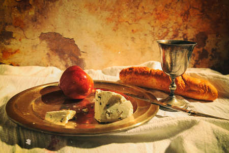 Kurdish Cheese served on a plate with bread.の写真素材