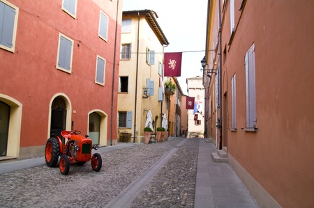 A street in the old centre of Castelvetro, Italyの写真素材