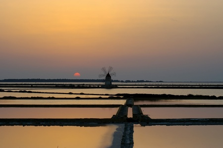 Windmill at saline, Marsala, southwest Sicily, Italyの写真素材