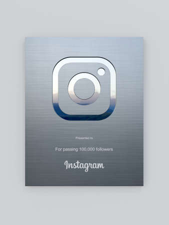 Silver instagram award with silver body for 100k followers like silver play buttonのeditorial素材
