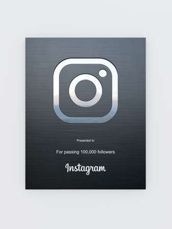 Silver instagram award with black body for 100k followers like silver play buttonのeditorial素材