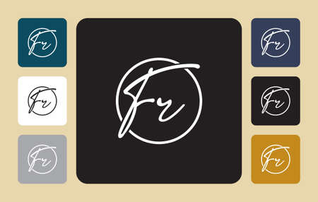 Circle Fr initial handwriting Fr circle initial handwriting signature logo template vector hand lettering for designs or for identityのイラスト素材