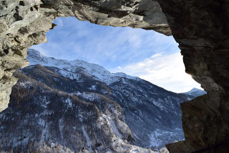 Alps view from cave in Valmalencoの写真素材