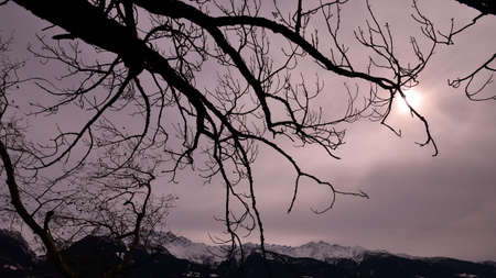 Gloomy landscape over the Alpsの写真素材