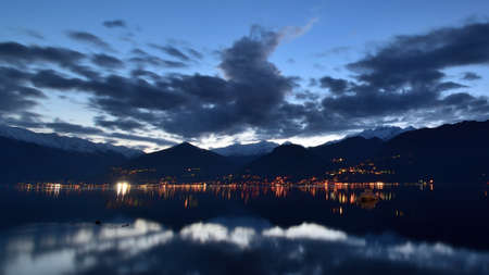 View on Gravedona at the sunsetの写真素材