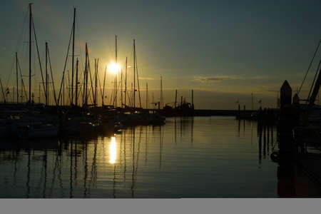 Harbor, the boat haven at the sunriseの写真素材