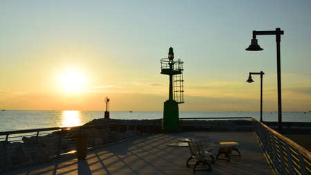 Mediterranean pier at the sunriseの写真素材