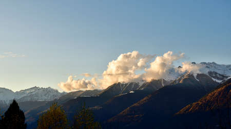 View of a range of valleys in the central Alps.の写真素材
