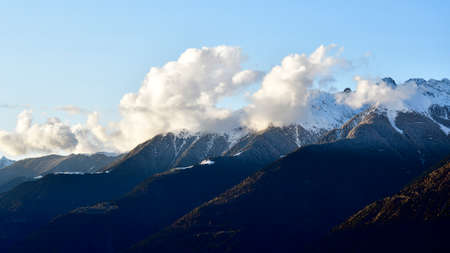 View of a range of valleys in the central Alps.の写真素材