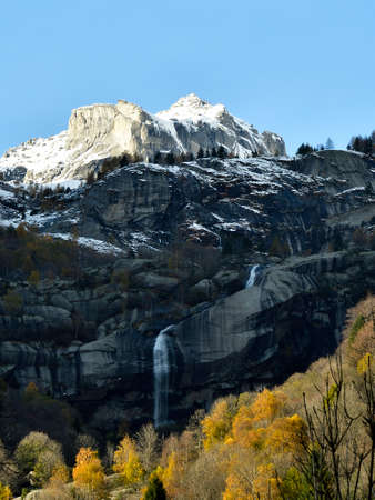 Picture of waterfall in Valle del Ferro in Raethian Alps.の写真素材