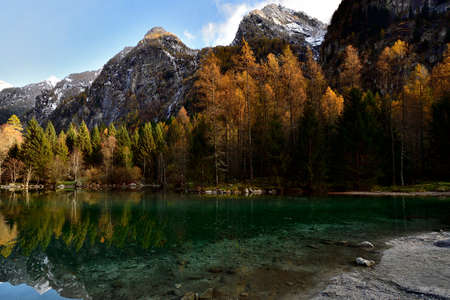 Picture of a small alpine lake on the Alps.の写真素材