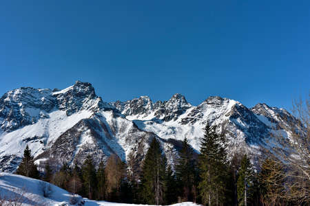 Picture of the peaks called Monte Braccia and Cima del Duca from PalÃ¹, in winter.の写真素材