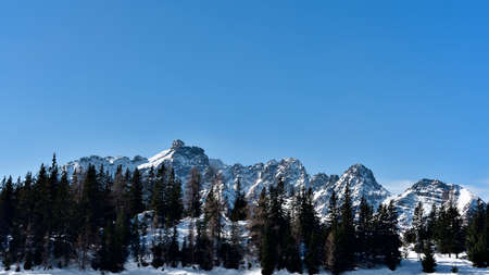 Picture of the peaks called Monte Braccia and Cima del Duca from PalÃ¹, in winter.