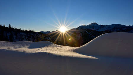 The last lights of the day, illuminating the Valmalenco valleyの写真素材
