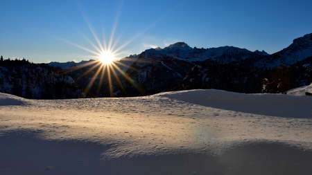 The last lights of the day, illuminating the Valmalenco valleyの写真素材