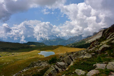 The first of five lakes in Campagneda meadowsの写真素材