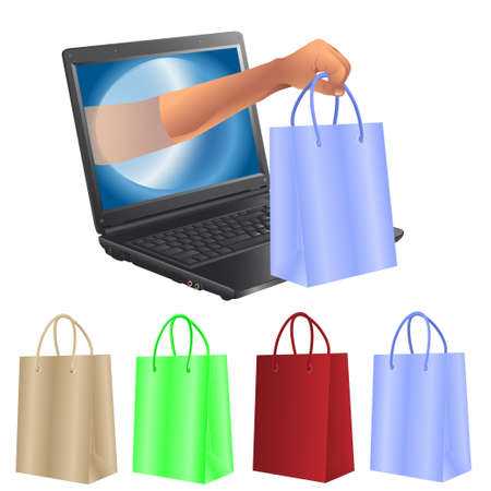 hand, the computer, package for purchases  vector illustrationのイラスト素材