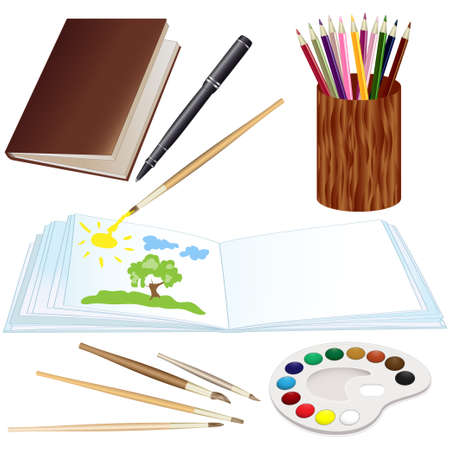 a set of watercolor paints and brushes. vector illustrationのイラスト素材