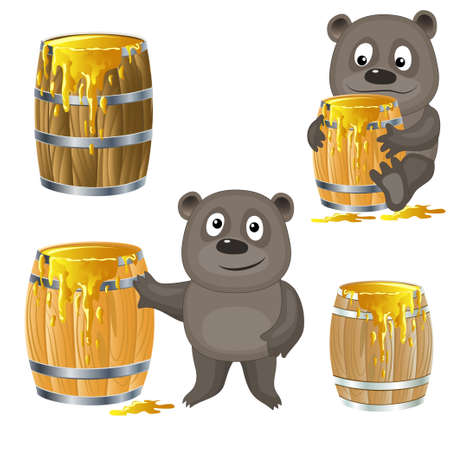 bear with a barrel of honey.fully editable imageのイラスト素材