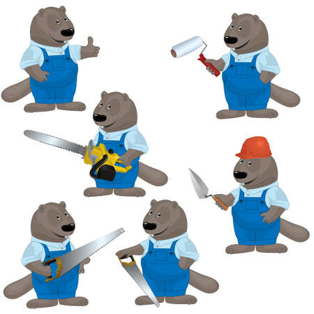 illustration of funny beaver as buildersのイラスト素材