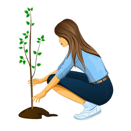 girl planting a treeのイラスト素材