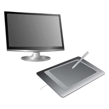 computer monitor and graphics tablet illustrationのイラスト素材