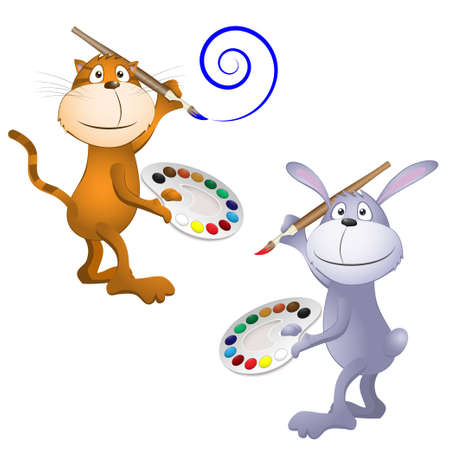 funny cat and rabbit. vector illustration EPS 10のイラスト素材
