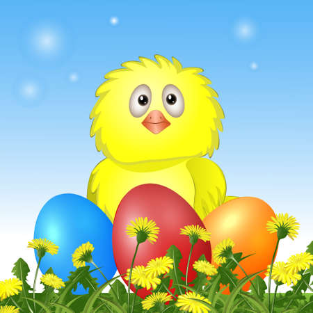 chicken with Easter eggs. vector illustrationのイラスト素材
