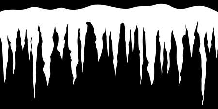 Snow caps, snowball and snowdrifts for Winter decoration. Cartoon Snowy elements design on black background. Vector Illustrationのイラスト素材