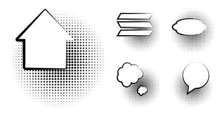 Set of blank template in Pop Art style. Vector Comic Text Speech Bubble Halftone Dot Background. Empty Cloud of Comics book dialog Space for Cartoon Box pop-art. Set of Pop Artのイラスト素材
