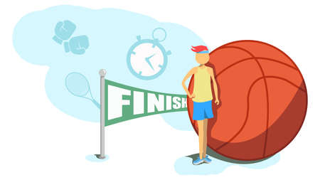 Cartoon basketball player. Athlete person, game and strong man, character sportsman, flat vector illustration.のイラスト素材