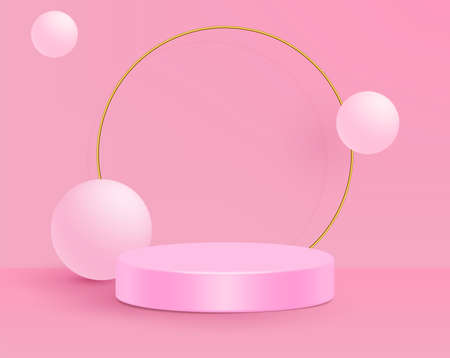 3d vector illustration stand minimal pink wall sceneのイラスト素材