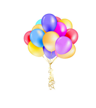 3d Realistic Colorful Bunch of Birthday Balloons Flying for Party and Celebrations With Space for Message Isolated in White Background. Vector Illustrationのイラスト素材