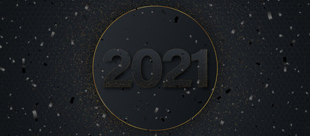 Happy new 2021 year Elegant gold text with light. Minimalistic text
