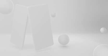 Clean white realistic smartphone mockup with blank screen on white background. Minimal user interface smartphone app UI concept.の写真素材