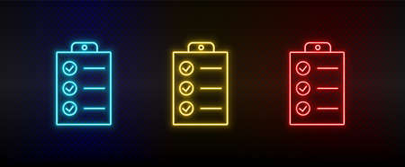 Neon icon set checklist, tasks. Set of red, blue, yellow neon vector iconのイラスト素材
