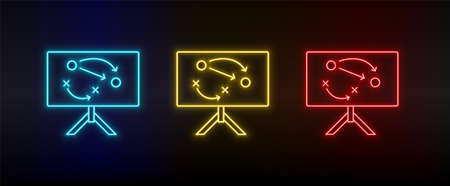 Neon icon set business, plan. Set of red, blue, yellow neon vector iconのイラスト素材