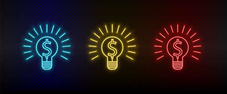 Neon icon set brainstorming, finance. Set of red, blue, yellow neon vector iconのイラスト素材