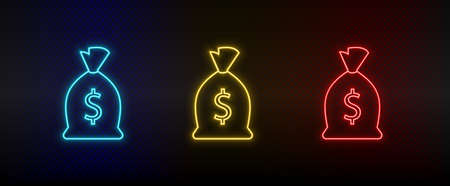 Neon icon set finance, investment. Set of red, blue, yellow neon vector iconのイラスト素材